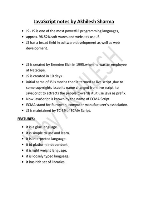 Image result for JavaScript Notes for Practice PDF