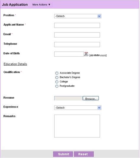 Image result for HTML Application Form Example