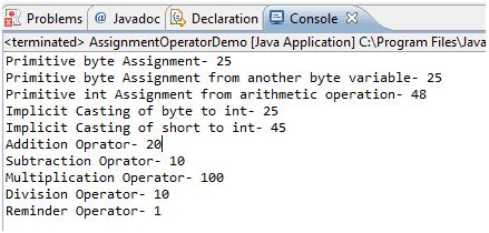 Image result for Example of Assignment Operator in Java