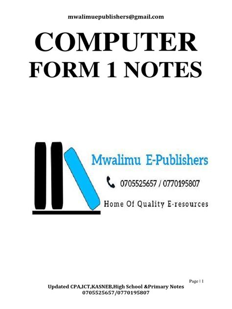 Image result for Computer Form 1 Notes Revision