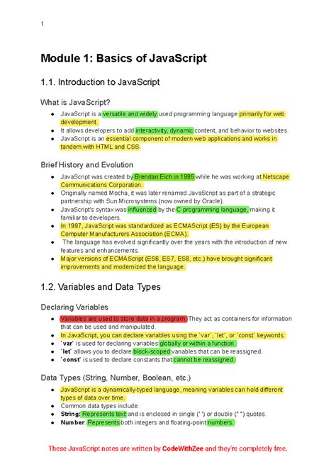 Image result for JavaScript Notes for Practice PDF