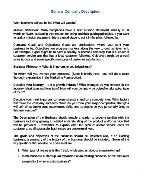 Toradh íomhá ar Company Description Example Business Plan