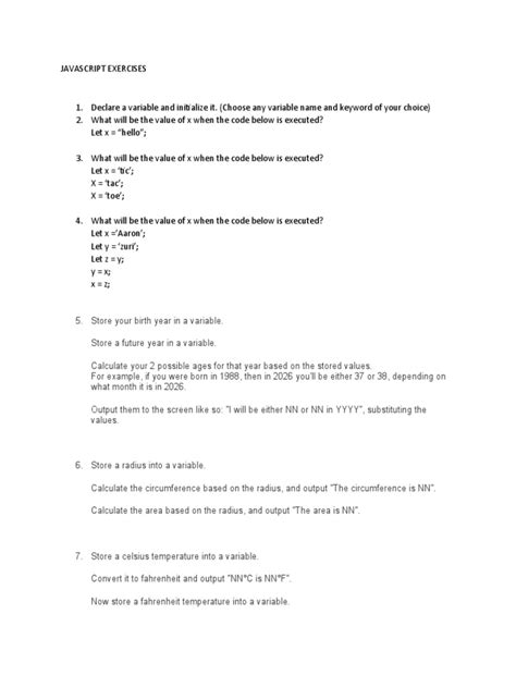 Image result for JavaScript Exercises PDF