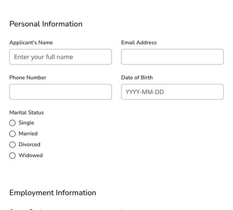 Image result for HTML Application Form Example