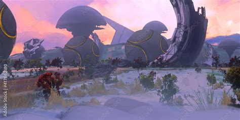 Futuristic concept art. Alien planet. Science fiction theme. Colorful ...