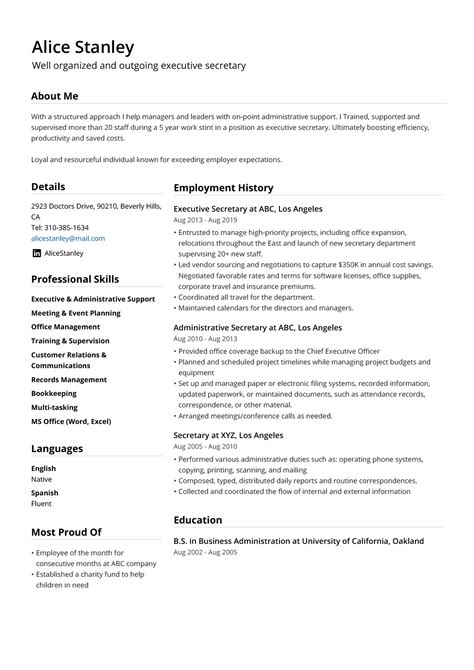 Image result for Secretary Resume Examples