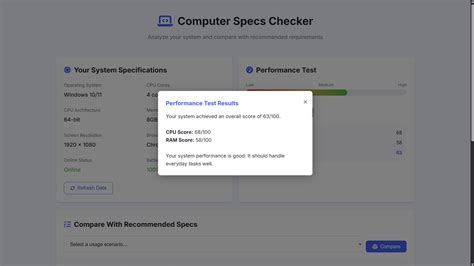 Testing Computer Spec に対する画像結果