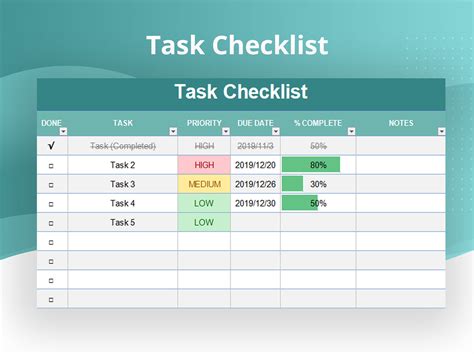 Daily Weekly Project Task List Template Excel