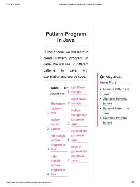 30 Pattern Program in Java (Star,Number & Alphabet) | PDF | Software ...