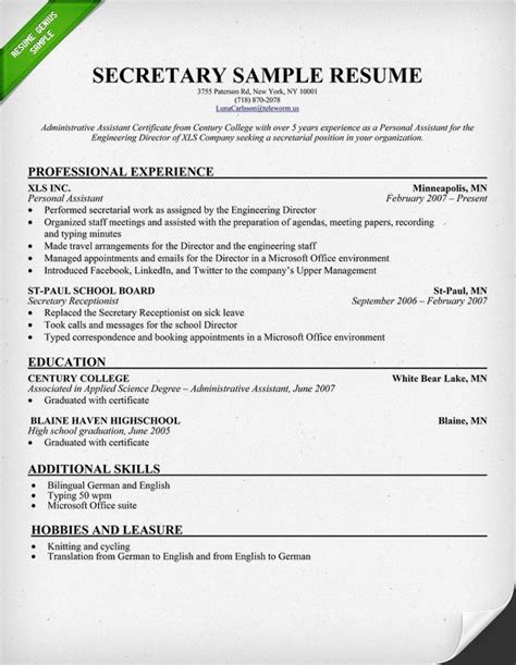 Image result for Secretary Resume Examples