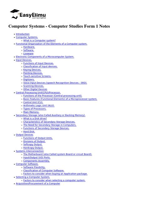 Image result for Computer Studies Form 1 Notes