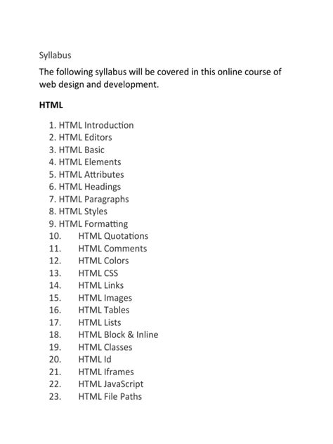 Image result for HTML CSS JavaScript Syllabus