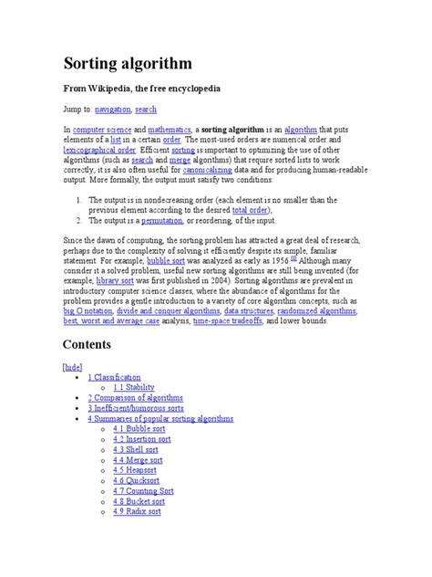 Sorting Algorithm: From Wikipedia, The Free Encyclopedia | PDF ...