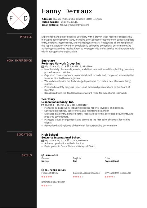 Image result for Secretary Resume Examples