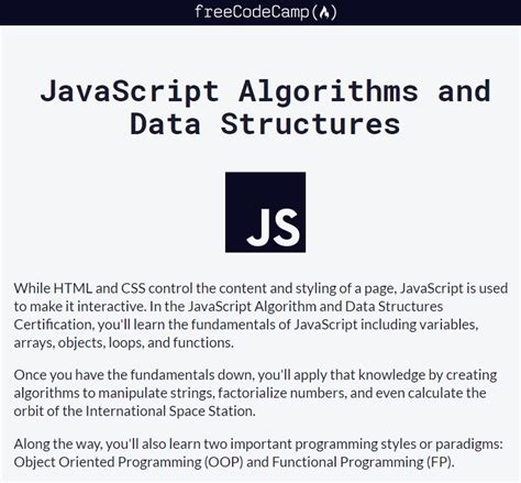 Image result for JavaScript Algorithms and Data Structures Certificate