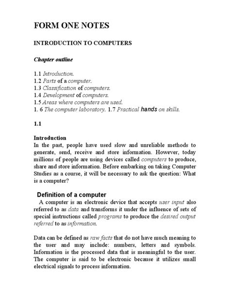 Image result for Computer Form 1 Notes Revision