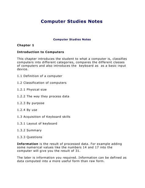 Image result for Computer Studies Form 1 Notes