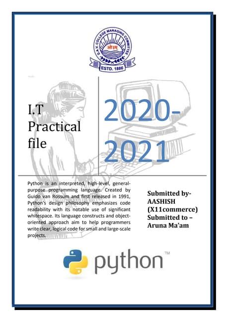 Toradh íomhá ar Computer Practical File Class 11 Python