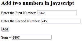 Image result for JavaScript Addition of Two Numbers
