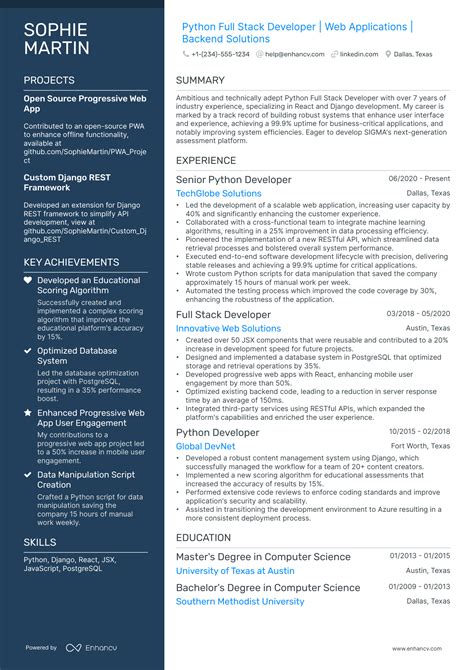 Python Full-Stack Developer Resume Examples に対する画像結果