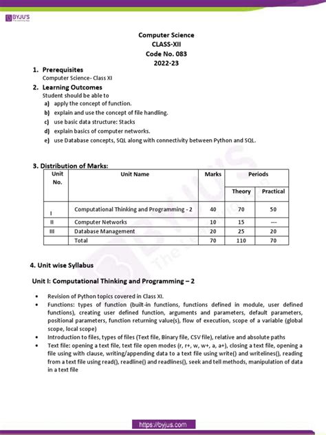 Image result for Computer Science Class 12 Syllabus 2019