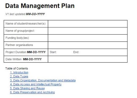Image result for Data Management Plan Examples