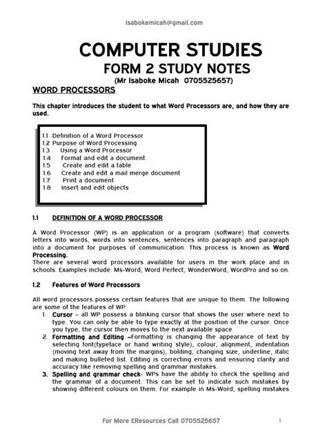 Image result for Computer Studies Notes Form 2