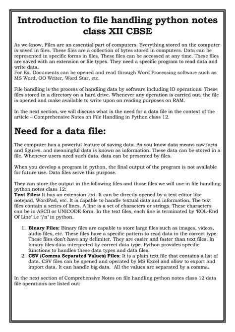 Image result for File Handling Notes Class 12 Python