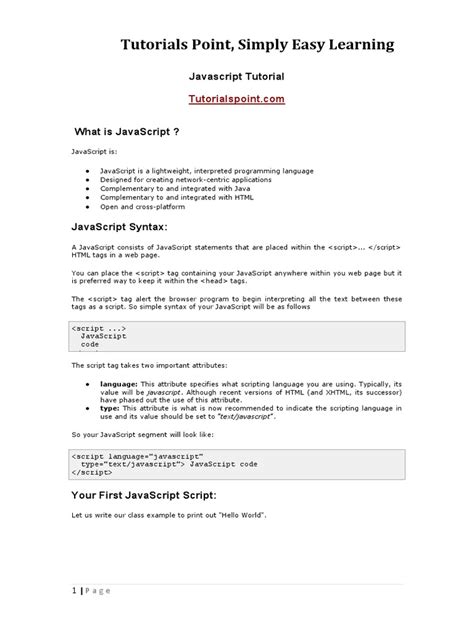 JavaScript Tutorial Tutorials Point PDF に対する画像結果