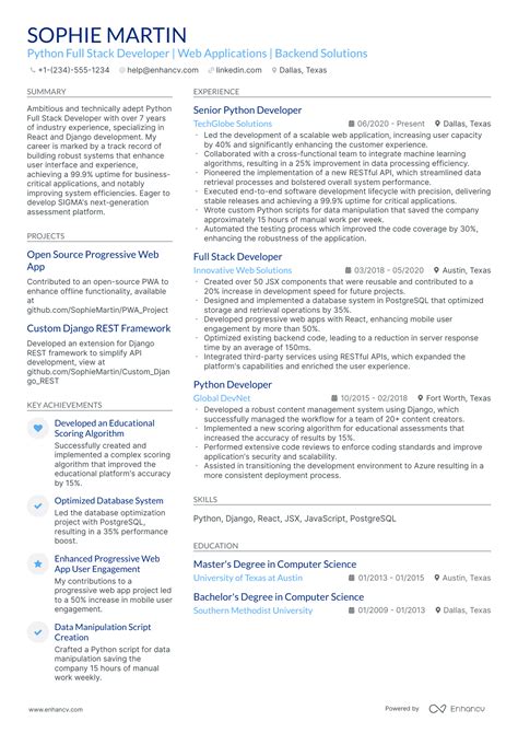 Python Full-Stack Developer Resume Examples に対する画像結果