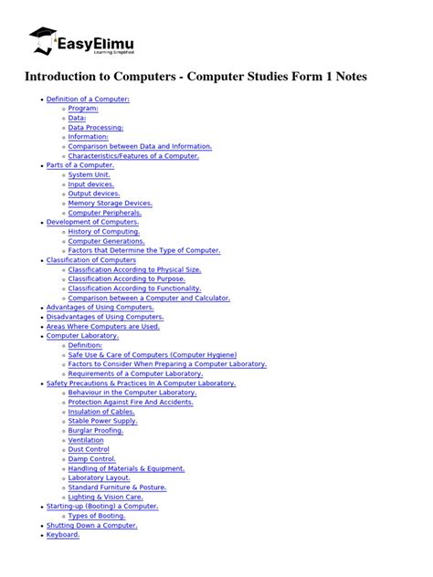 Image result for Computer Form 1 Notes Revision