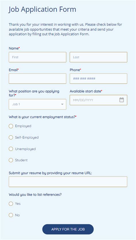 Image result for HTML Application Form Example