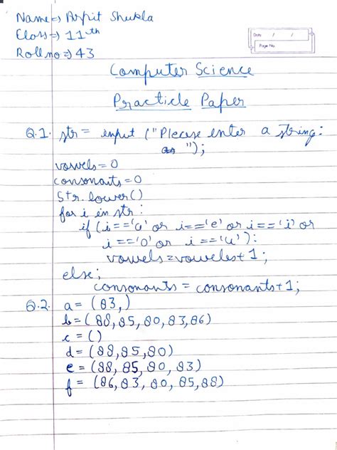 Toradh íomhá ar Computer Practical File Class 11 Python
