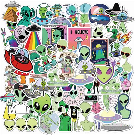 50 PCS Aliens doodle Stickers Pack Cute Martian Sticker Can | Etsy