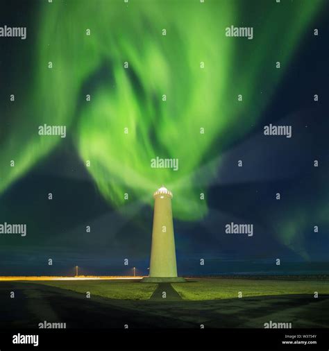 This beautiful northern lights or aurora borealis in Iceland. Green ...