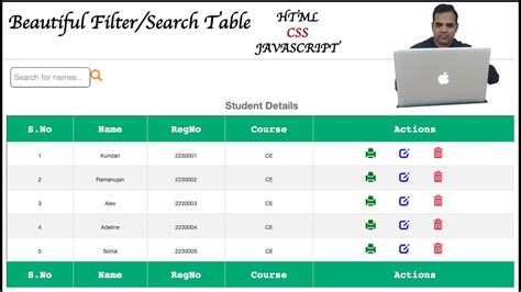 Image result for JavaScript Table CSS Beautiful