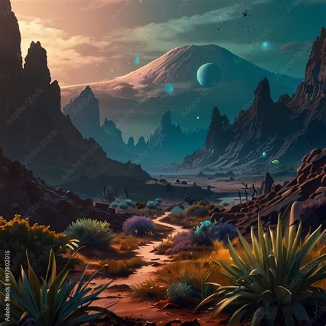 Alien Planet Landscape with Otherworldly Terrain and Exotic Flora – A ...