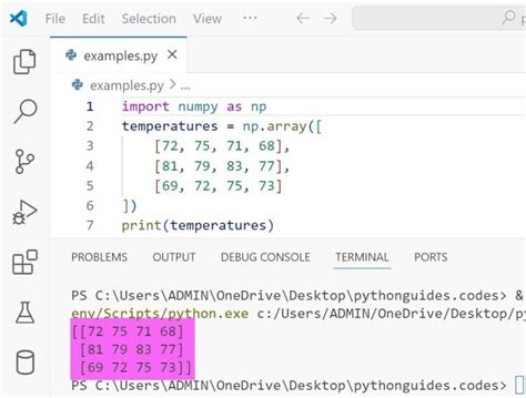 Array Code Example Python に対する画像結果