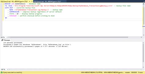 Toradh íomhá ar SQL Server Backup Database Command