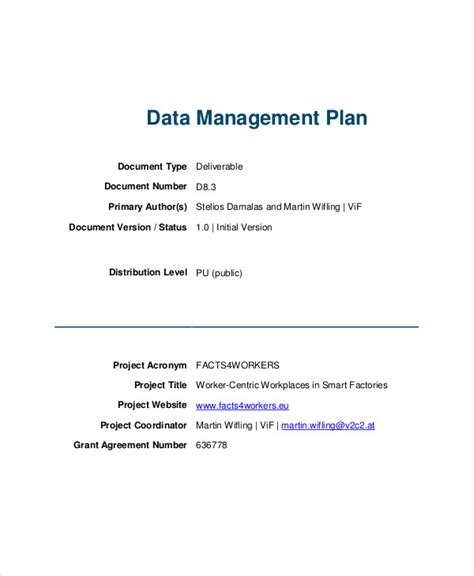 Image result for Data Management Plan Examples