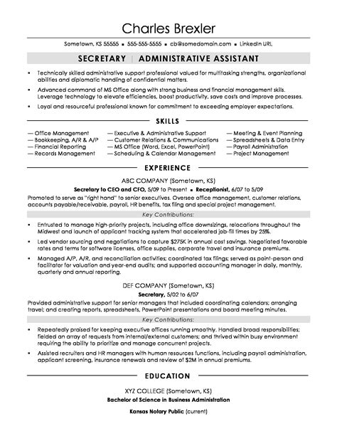 Image result for Secretary Resume Examples