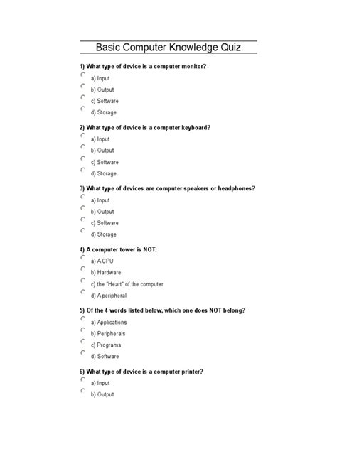 Toradh íomhá ar Basic Computer Knowledge Questions PDF