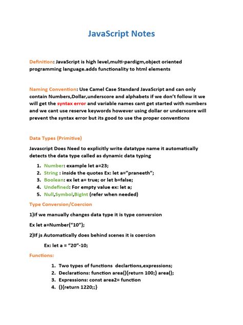 Image result for JavaScript Notes for Practice PDF