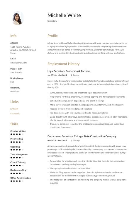 Image result for Secretary Resume Examples