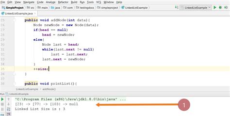 Toradh íomhá ar Basic Java Linked List Example
