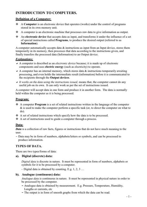 Image result for Computer Form 1 Notes Revision