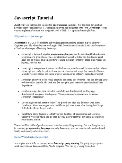 Image result for JavaScript Tutorial PDF