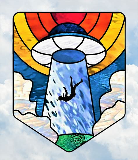 Alien Ufo Faux Stained-Glass Window Cling Size 10" Repositionable