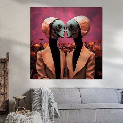 Schilderij Aliens In Het Bleoemenveld - Artframe - 65X65