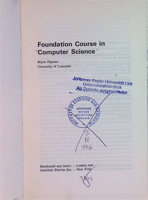 Foundation Course In Computer Science Higman, Bryan: